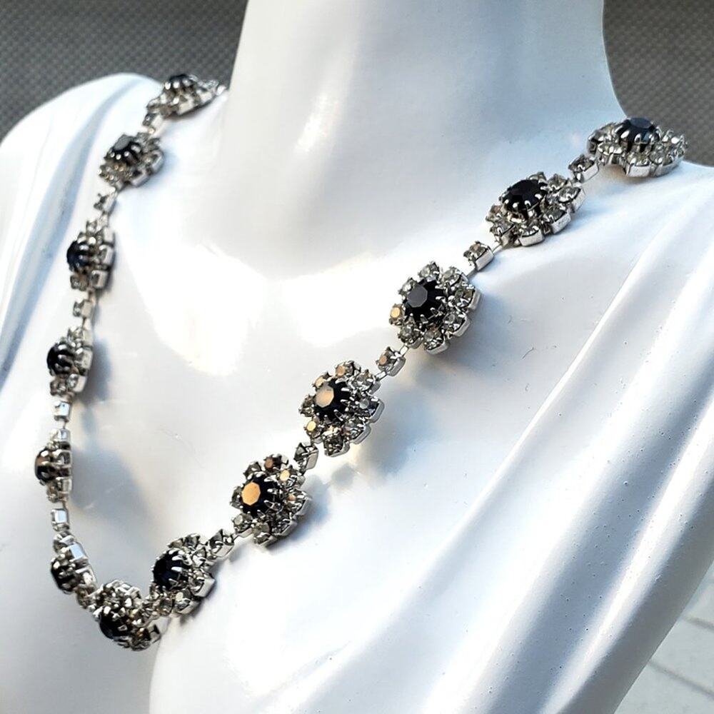Sparkly Silver Tone Faux Sapphire & Diamond Accent Statement Necklace Vintage - Picture 6 of 8